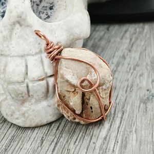 Fossil Pendant, Copper Wire Wrapped Pendant, 1.5"